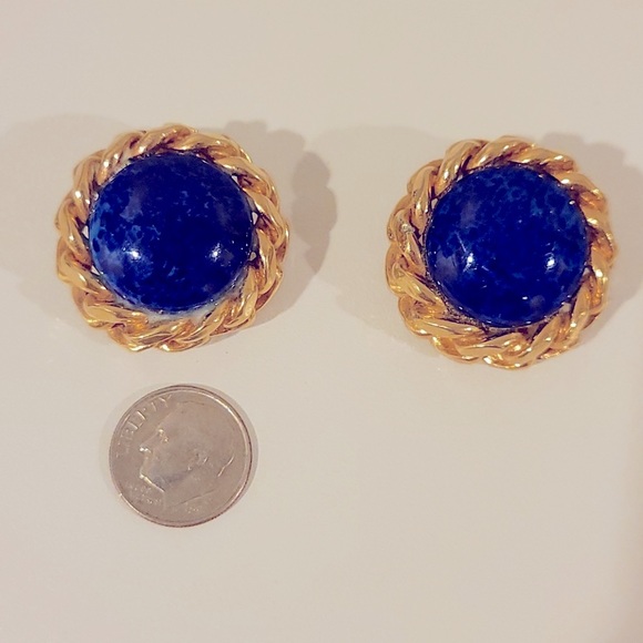 Christian Dior Vintage Blue Lapiz Cabochon and Gold Twist Clip On Earrings - Picture 9 of 9